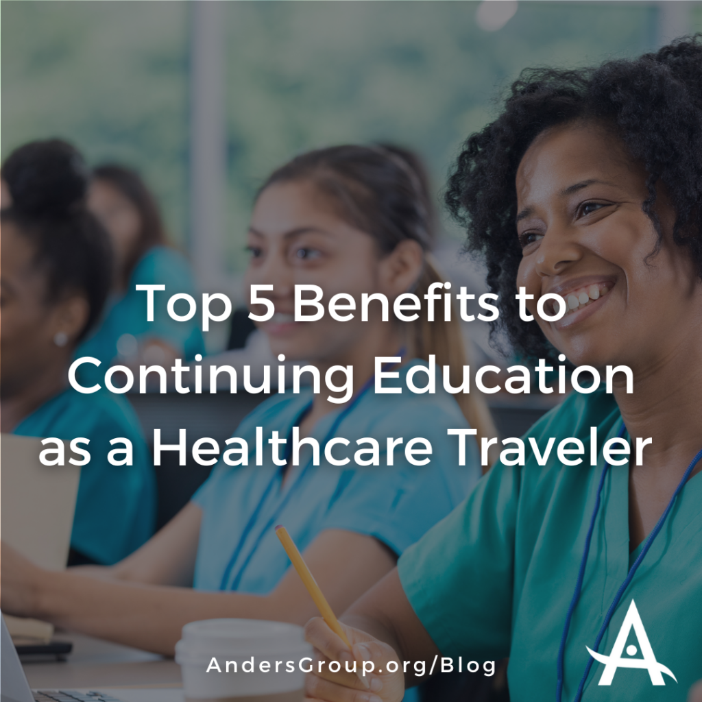 Travel healthcare professionals attending a lecture, illustrating the blog post titled '5 Benefits to Continuing Education for Travel Healthcare Professionals.'