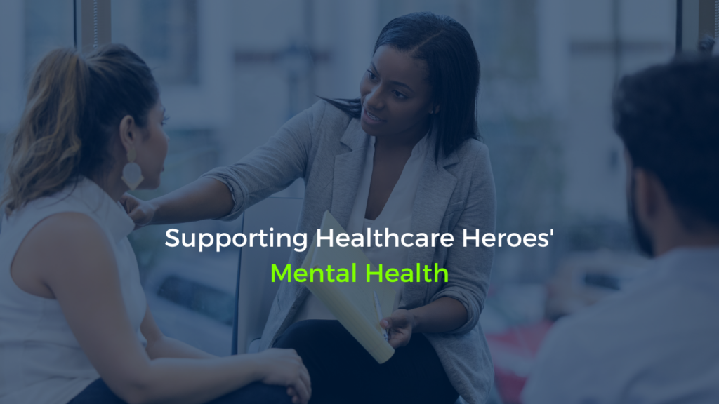 A healthcare professional offering support to someone, representing the theme of 'Supporting Healthcare Heroes' Mental Health